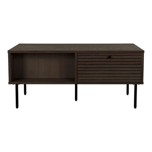Coffee table – oak veneer, smoked wood look, metal legs with drawers – Kyoto | House Nordic