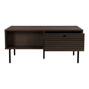 Coffee table – oak veneer, smoked wood look, metal legs with drawers – Kyoto | House Nordic