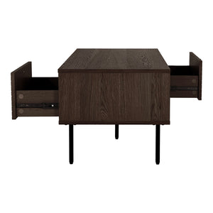 Coffee table – oak veneer, smoked wood look, metal legs with drawers – Kyoto | House Nordic