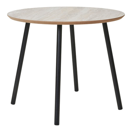 Couchtisch – Travertin Optik, Runde Form, Schwarze Beine – Aalst | House Nordic image