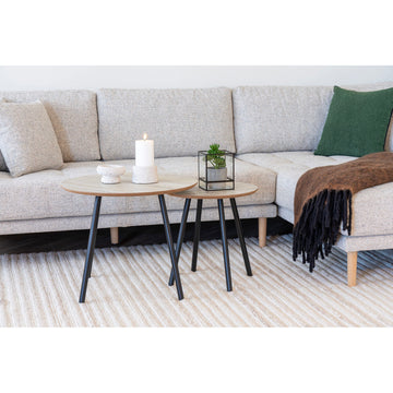 Couchtisch – Travertin-Optik, Schwarze Stahlbeine, 45 cm Höhe - Aalst | House Nordic