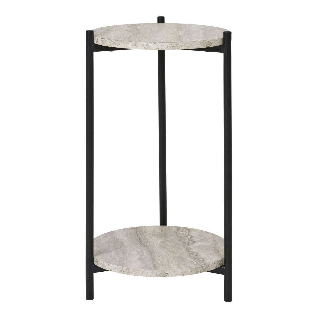 Beistelltisch – Travertin-Optik, 2 Ablagen, 46cm hoch - Leuven | House Nordic