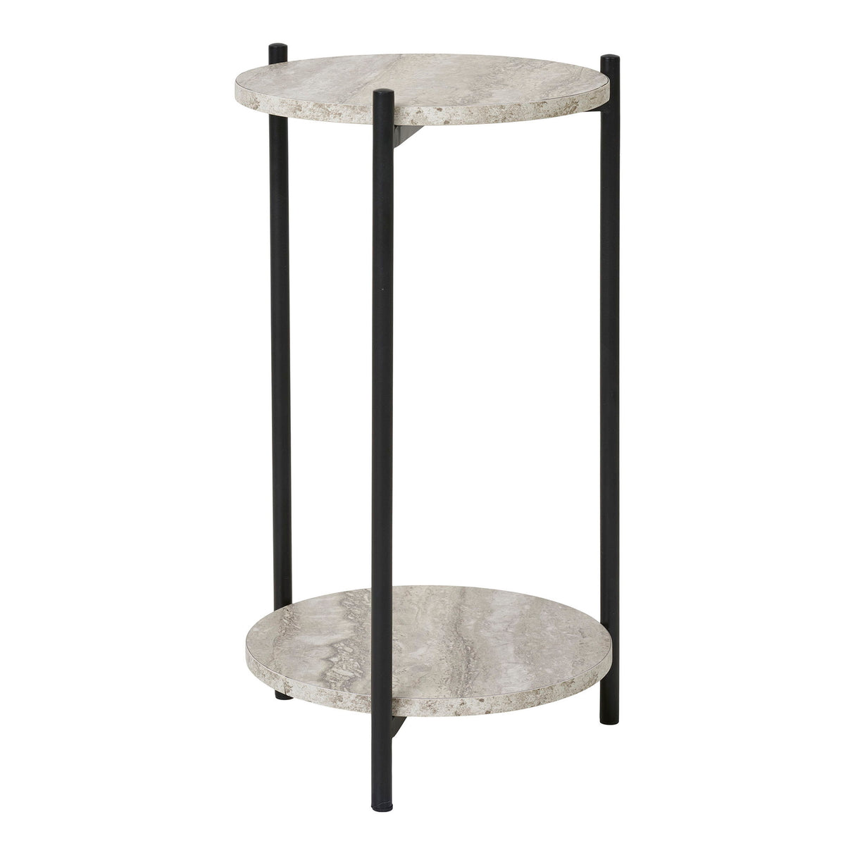 Beistelltisch – Travertin-Optik, 2 Ablagen, 46cm hoch - Leuven | House Nordic