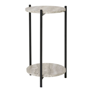 Beistelltisch – Travertin-Optik, 2 Ablagen, 46cm hoch - Leuven | House Nordic