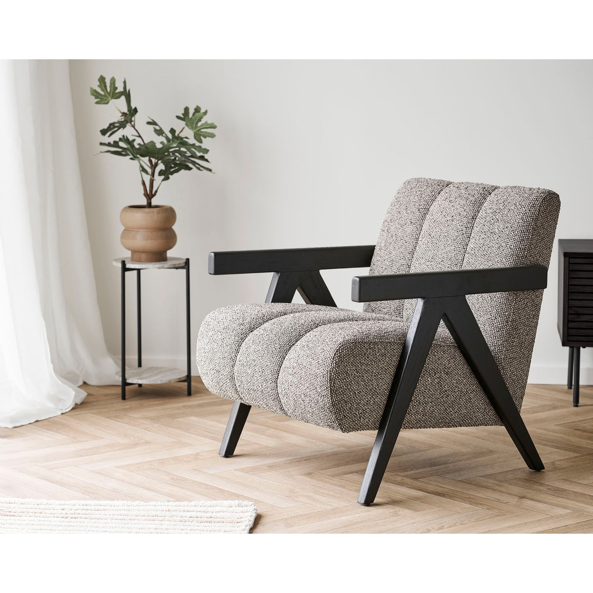 Beistelltisch – Travertin-Optik, 2 Ablagen, 46cm hoch - Leuven | House Nordic