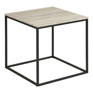Side table – Travertine look, black steel frame, modern elegance – Vita | House Nordic