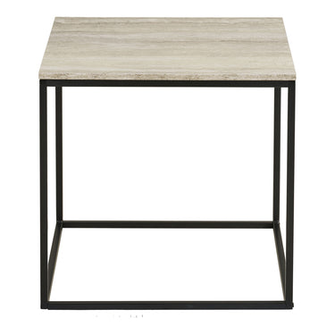 Side table – Travertine look, black steel frame, modern elegance – Vita | House Nordic