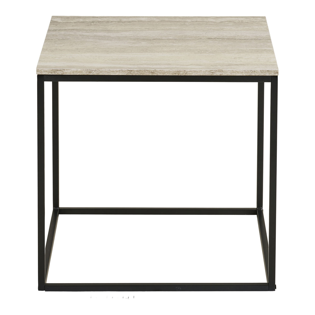 Side table – Travertine look, black steel frame, modern elegance – Vita | House Nordic