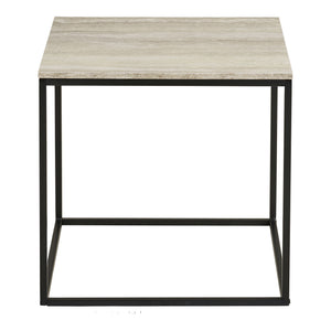 Side table – Travertine look, black steel frame, modern elegance – Vita | House Nordic