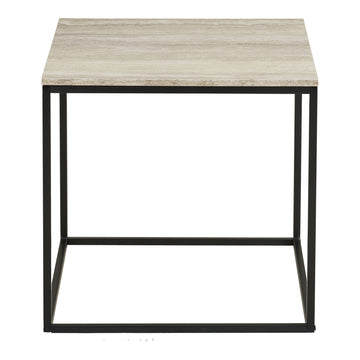 Beistelltisch – Travertinoptik, schwarzer Stahlrahmen, 45 cm hoch - Vita | House Nordic