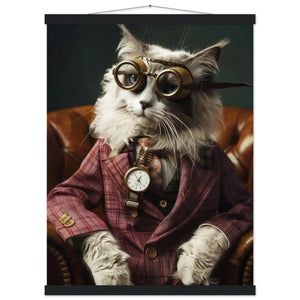 Schulposter - Steampunk-Vintage LaPerm Katzenmotiv, mattes FSC-Papier, magnetische Holzleisten | St Tropez Art