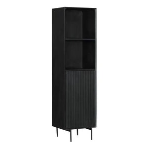 Bücherregal - Schwarzes Mangoholz, Vertikale Lamellenfront, Schwarzes Metallgestell, 55 cm – Madison | Starfurn