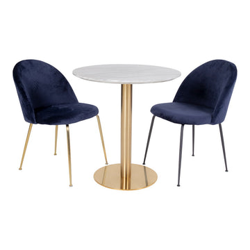 Dining Table – Marble Effect Tabletop, Brass Effect Frame, Round Design – Bolzano | House Nordic