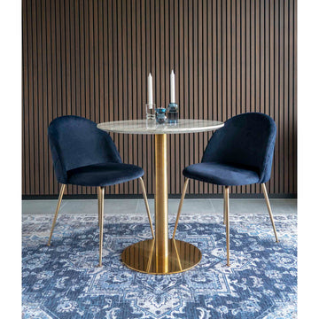 Dining Table – Marble Effect Tabletop, Brass Effect Frame, Round Design – Bolzano | House Nordic
