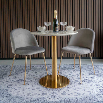 Dining Table – Marble Effect Tabletop, Brass Effect Frame, Round Design – Bolzano | House Nordic