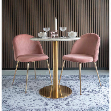 Dining Table – Marble Effect Tabletop, Brass Effect Frame, Round Design – Bolzano | House Nordic