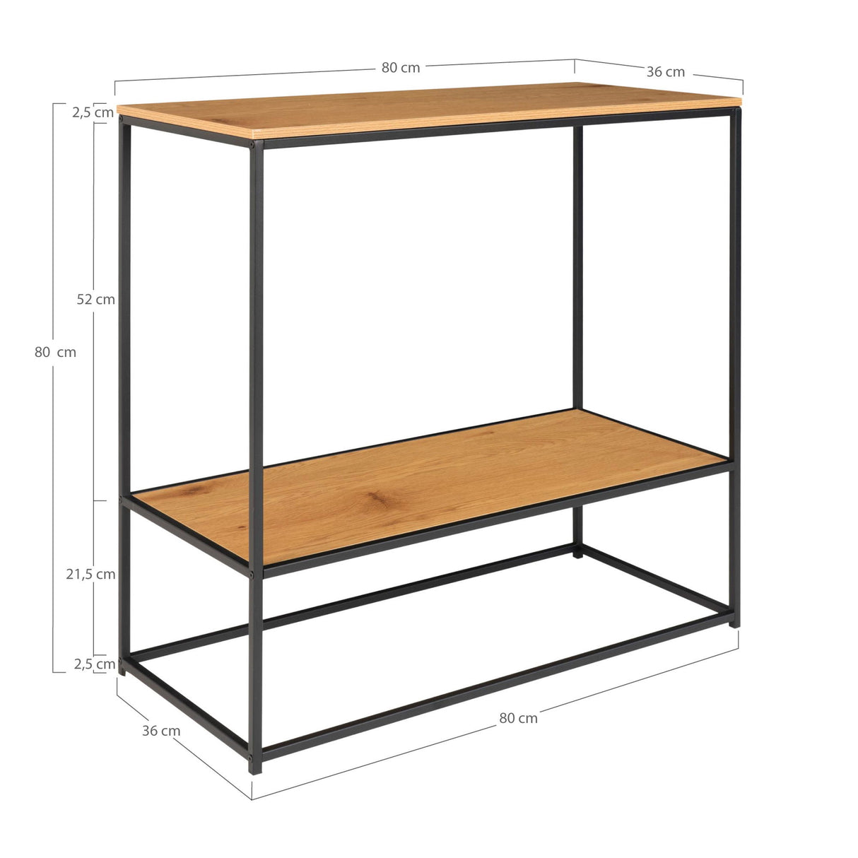 Konsolentisch – Zwei Ablagen, Eichenoptik, 80 cm - Vita | House Nordic
