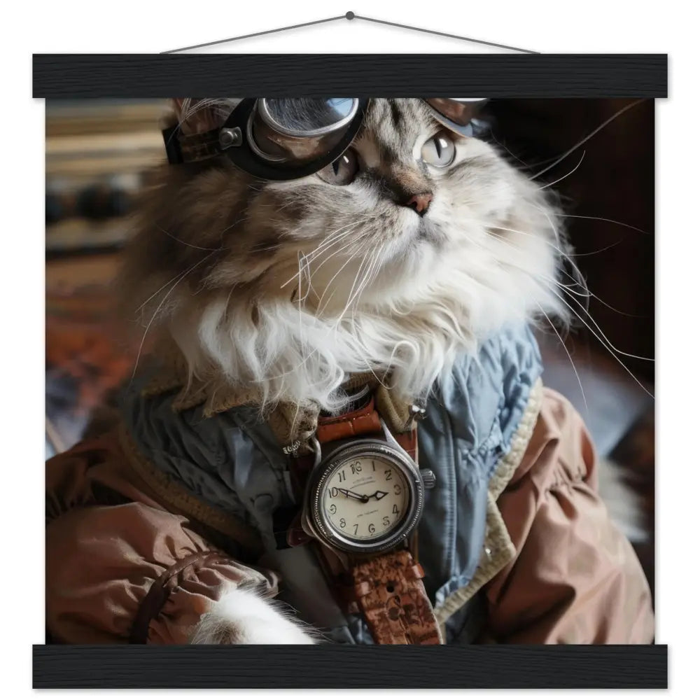 Schulposter - Ragamuffin-Katze-Motiv, mattes FSC-zertifiziertes Papier, Magnet-Holzleisten aus Kiefernholz, magnetische Holzdübel oben & unten | St Tropez Art