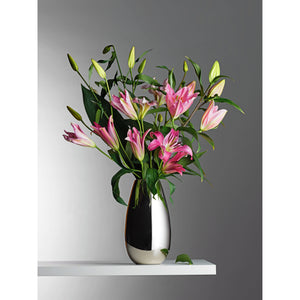 Vase aus verchromtem Metall, Robuste Schwerfuß-Konstruktion, Modernes bauchiges Design – Anais | Philippi