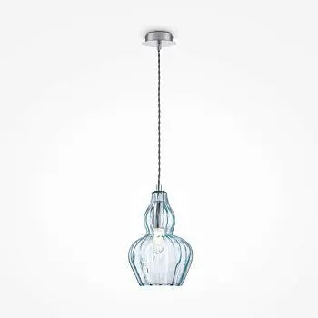 Pendant light with nickel finish and blue glass flower in a modern design - Eustoma | Maytoni