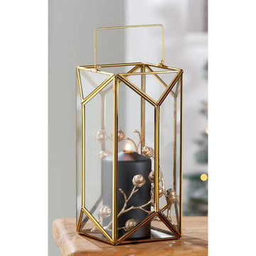 Windlicht – Goldenes Metall, Klare Glasform, Warmer Lichtschein - Cozy | Gilde
