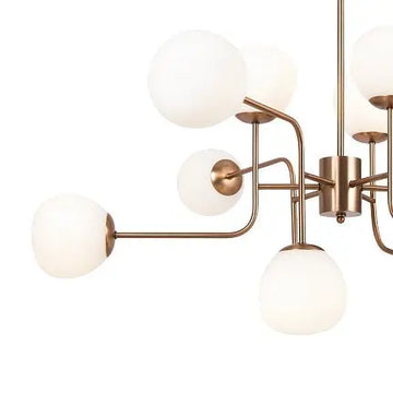 Chandelier in Brass Metal Frosted White Glass Height-Adjustable – Erich| Maytoni