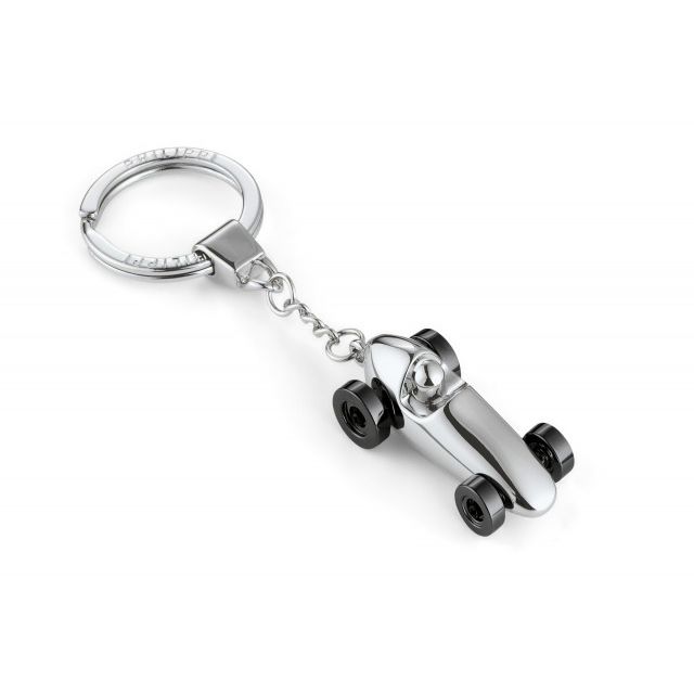 Schlüsselring  Hochglanz-Nickel Rennwagen-Silhouette Drehbare Schwarze Räder – Silberpfeil | Philippi
