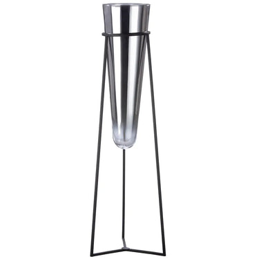 Bodenvase – Silbernes Glas, Schwarzer Akzent, 82cm Höhe - Future | Gilde