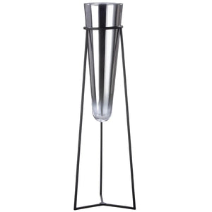 Bodenvase – Silbernes Glas, Schwarzer Akzent, 82cm Höhe - Future | Gilde
