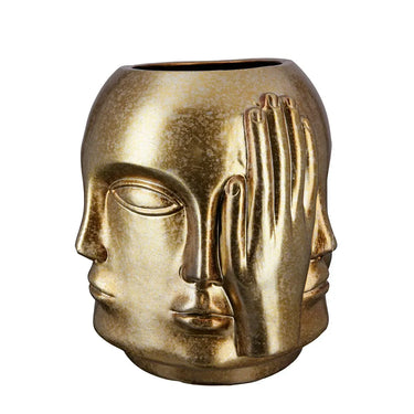 Gesichtsvase – Goldene Keramik, Glänzende Oberfläche, Handmotiv - Ponto | Gilde
