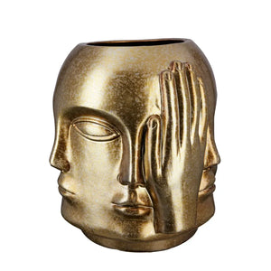 Gesichtsvase – Goldene Keramik, Glänzende Oberfläche, Handmotiv - Ponto | Gilde