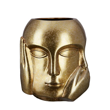 Gesichtsvase – Goldene Keramik, Glänzende Oberfläche, Handmotiv - Ponto | Gilde