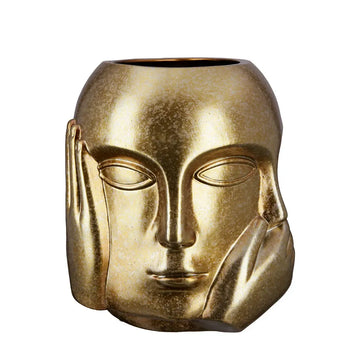 Gesichtsvase – Goldene Keramik, Glänzende Oberfläche, Handmotiv - Ponto | Gilde