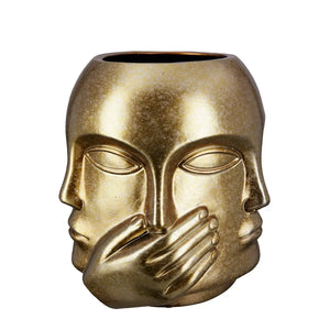 Gesichtsvase – Goldene Keramik, Glänzende Oberfläche, Handmotiv - Ponto | Gilde
