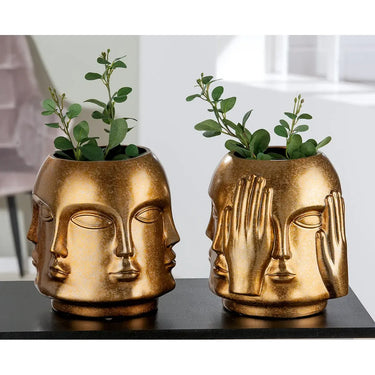 Gesichtsvase – Goldene Keramik, Glänzende Oberfläche, Klare Form - Crado | Gilde