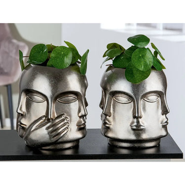 Gesichtsvase – Silberne Keramik, Glänzende Oberfläche, Handmotiv - Ponto | Gilde