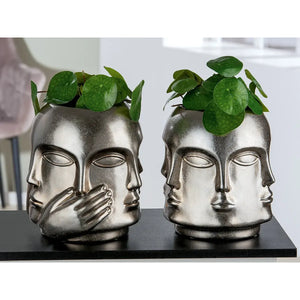 Gesichtsvase – Silberne Keramik, Glänzende Oberfläche, Handmotiv - Ponto | Gilde