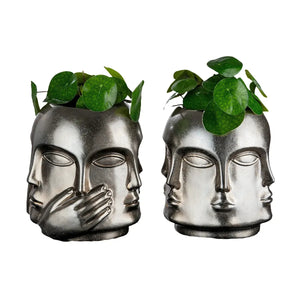 Gesichtsvase – Silberne Keramik, Glänzende Oberfläche, Handmotiv - Ponto | Gilde