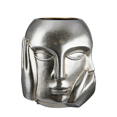 Gesichtsvase – Silberne Keramik, Glänzende Oberfläche, Handmotiv - Ponto | Gilde