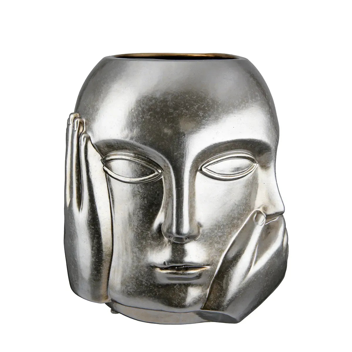 Gesichtsvase – Silberne Keramik, Glänzende Oberfläche, Handmotiv - Ponto | Gilde