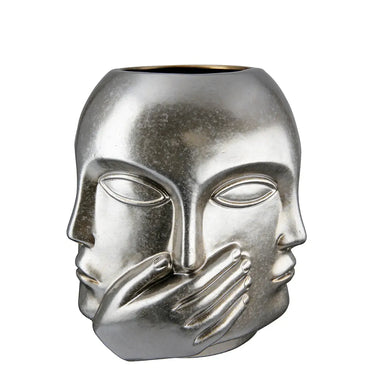 Gesichtsvase – Silberne Keramik, Glänzende Oberfläche, Handmotiv - Ponto | Gilde