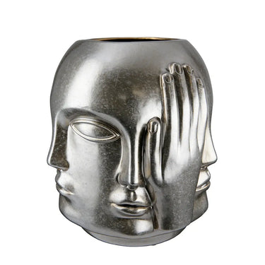 Gesichtsvase – Silberne Keramik, Glänzende Oberfläche, Handmotiv - Ponto | Gilde