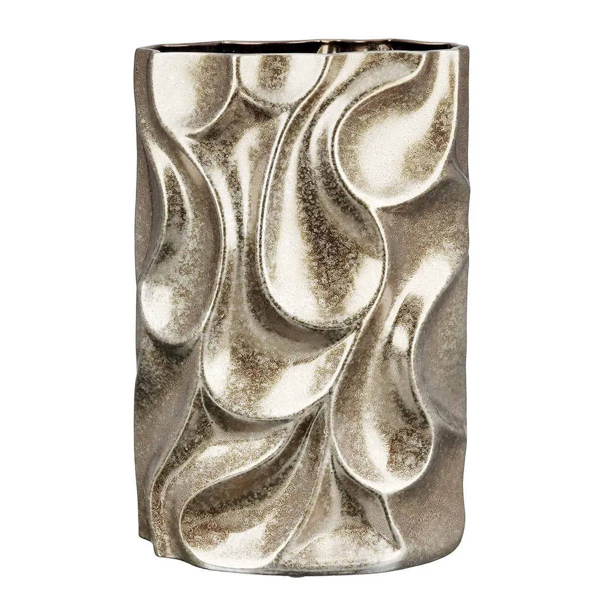 Vase – Silberne Keramik, Antike Oberfläche, Rechteckige Form, 37cm Höhe - Relief | Gilde