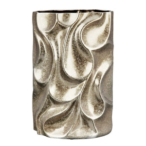 Vase – Silberne Keramik, Antike Oberfläche, Rechteckige Form, 37cm Höhe - Relief | Gilde