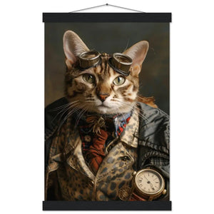School Poster - Savannah Cat Motif, Steampunk Art Motif, Magnetic Wooden Hanger | St Tropez Art