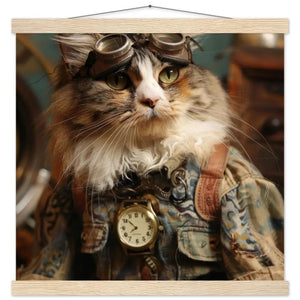 School Poster – Manx Cat, Steampunk Outfit, Antique Pocket Watch | St Tropez Art