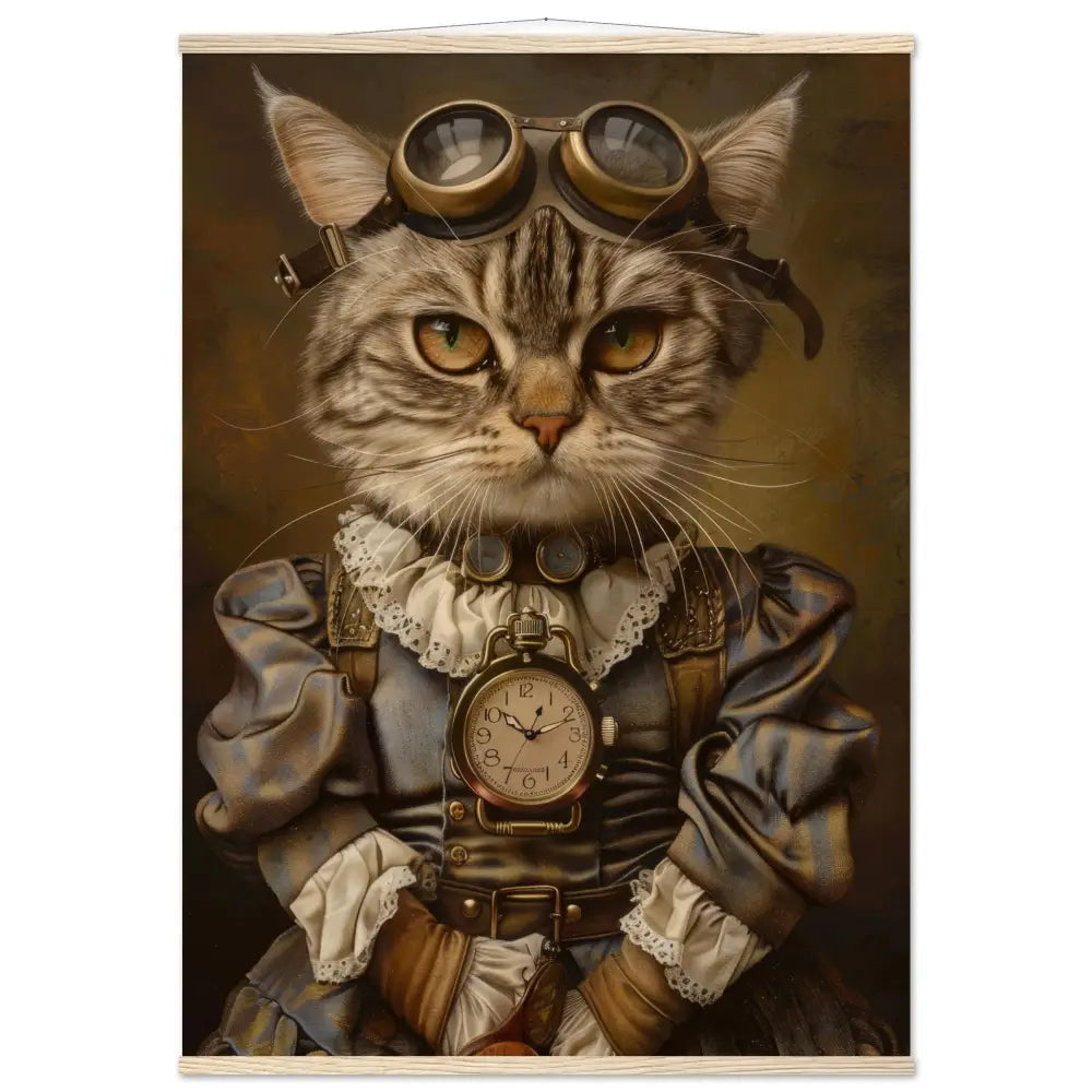Schoolposter - weibliche Aphrodite Riesenkatze, Steampunk-Outfit, mattes Papier, Magnet-Holzleisten | St Tropez Art