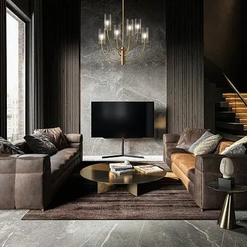 Pendant lamp with brass finish and fluted glass shades in an elegant design – Arco | Maytoni