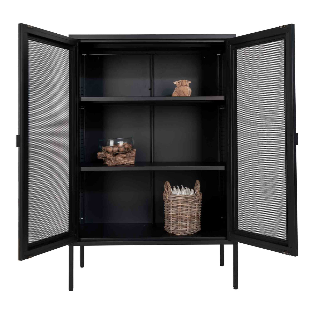 Display Cabinet – Steel Material, Mesh Doors, Black Colour, Industrial Airy – Melbourne | House Nordic