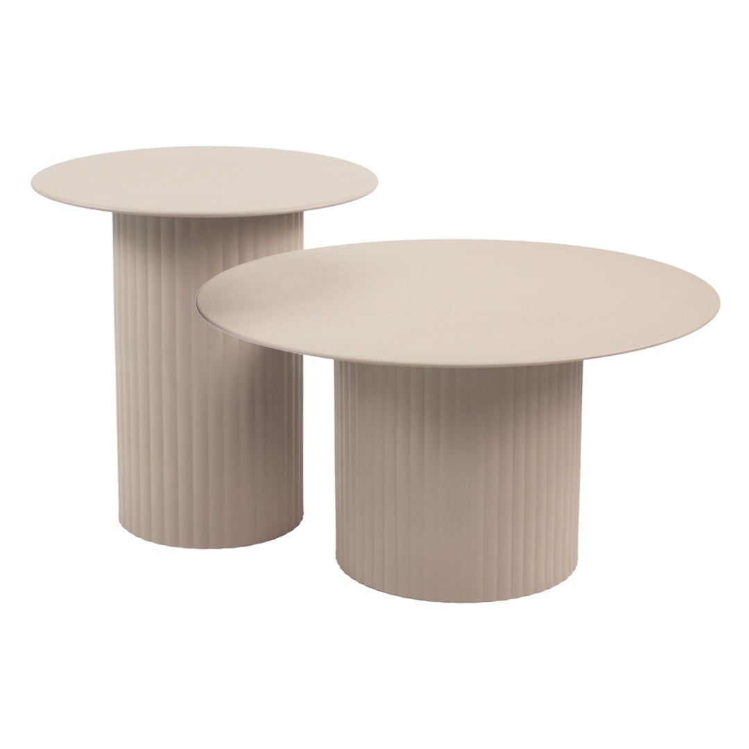 Beistelltisch – Metall Material, Geripptes Gestell, Beige Farbe, L - Tilo | Kick